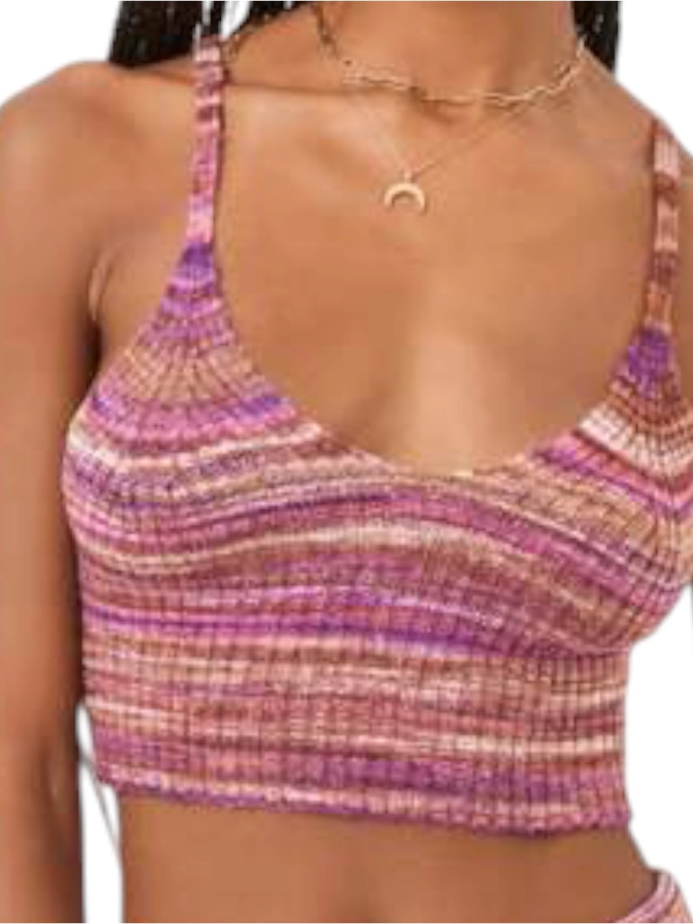 L*Space Demi Crop Tank Top Sundown Space Dye Knit NWT Medium Strappy Scoop VNeck